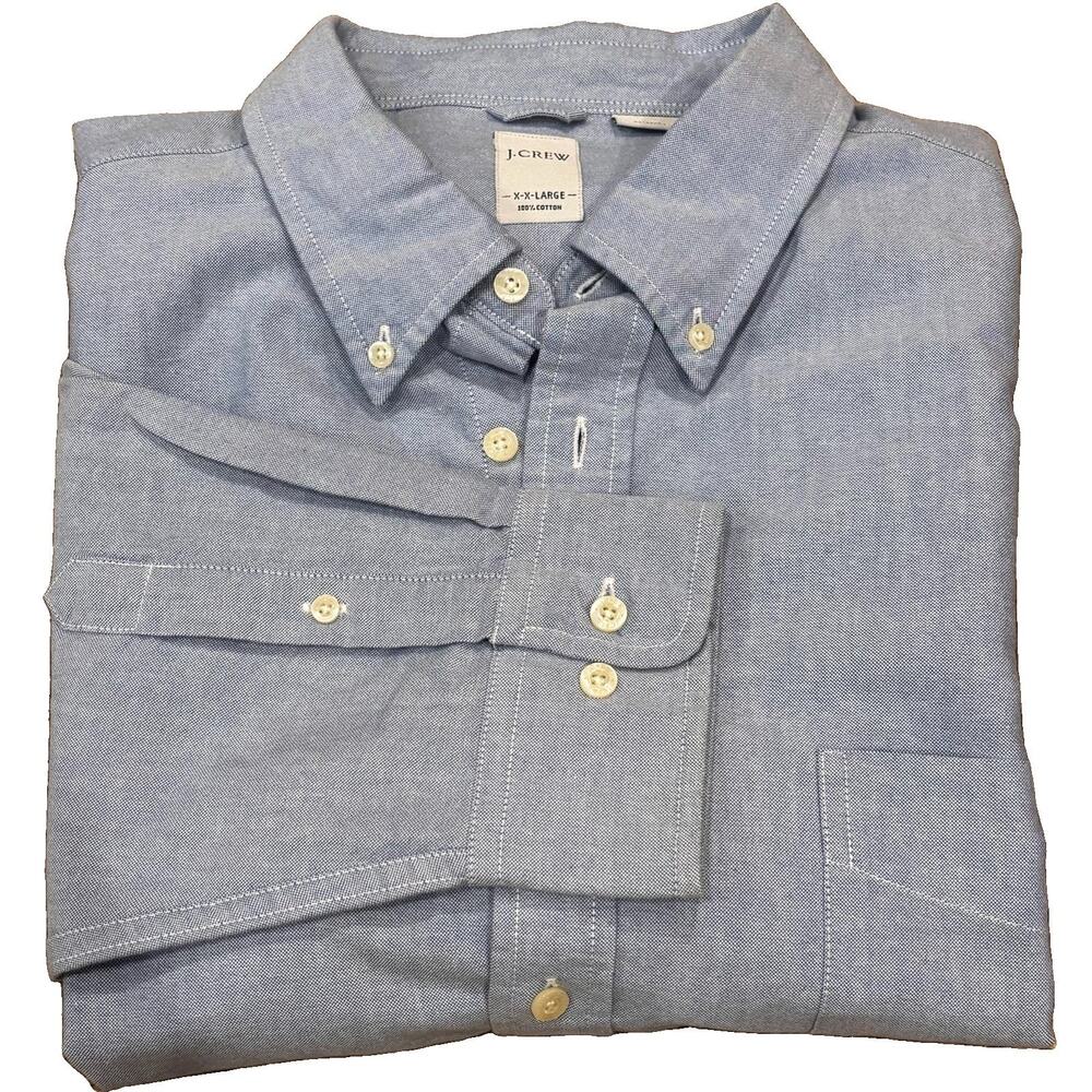 Vintage 90s J. Crew XXL Light Blue Oxford Cloth Button Down Cotton Shirt OCBD